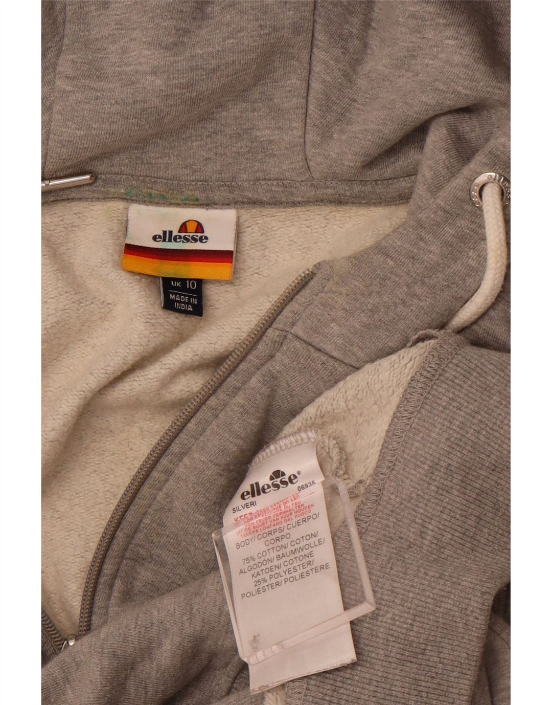 ELLESSE Suéter con capucha y cremallera gráfica para mujer UK 10 Small Grey Cotton