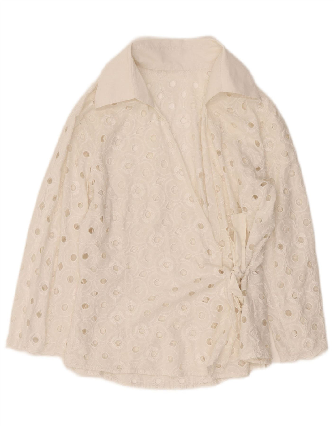 Vintage mujer ver a través de camisa envolvente blusa Reino Unido 14 blanco medio