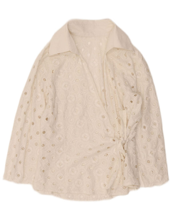 Vintage mujer ver a través de camisa envolvente blusa Reino Unido 14 blanco medio