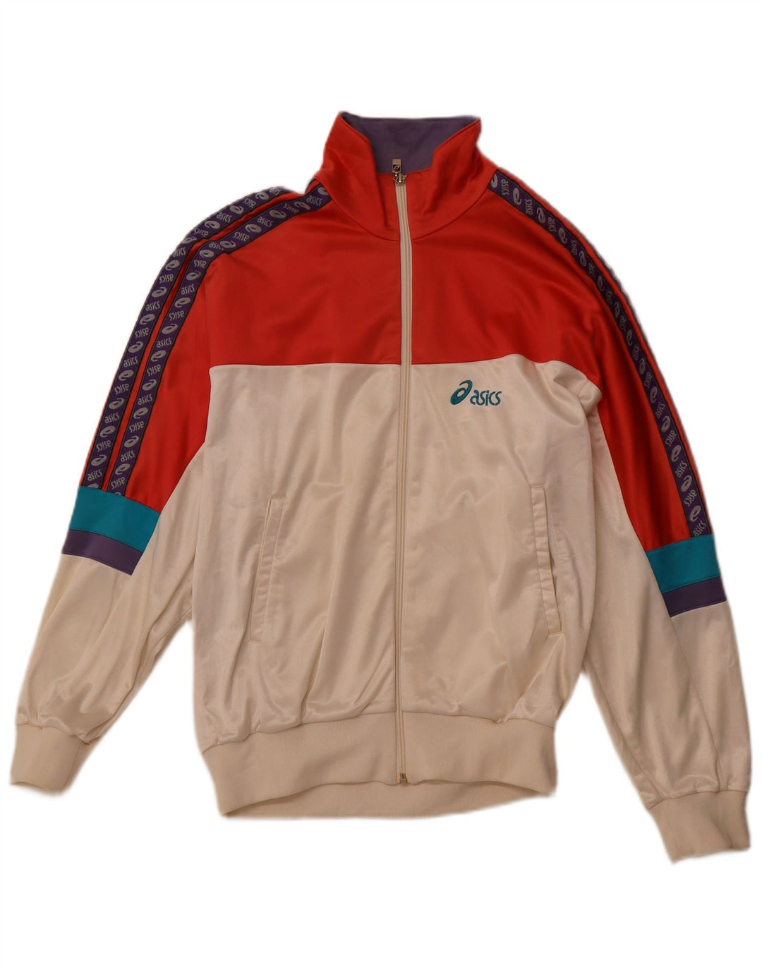 ASICS Chaqueta superior de chándal con gráfico para hombre IT 48 Medium Off White Colourblock