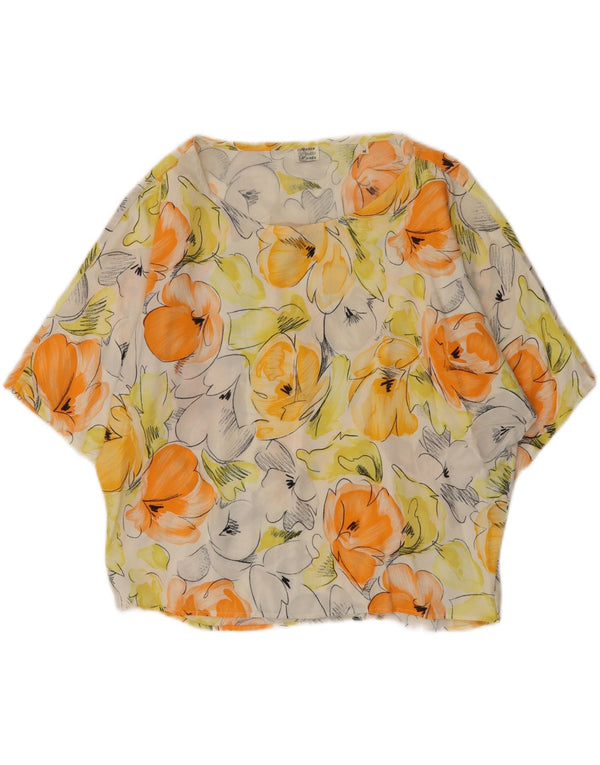 Vintage mujer blusa de gran tamaño Top Reino Unido 14 Viscosa floral amarilla media