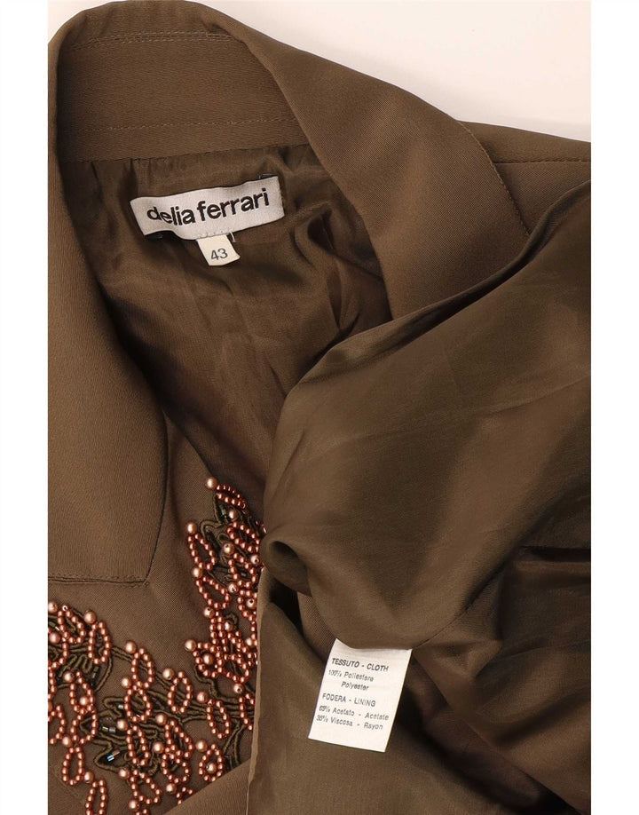 Delia Ferrari Chaqueta Blazer de 2 Botones para Mujer IT 43 Poliéster Caqui Medio