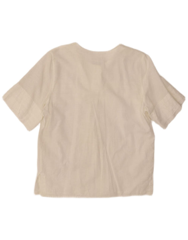 VINTAGE Blusa camisa de manga corta para mujer Reino Unido 14 Algodón blanco medio
