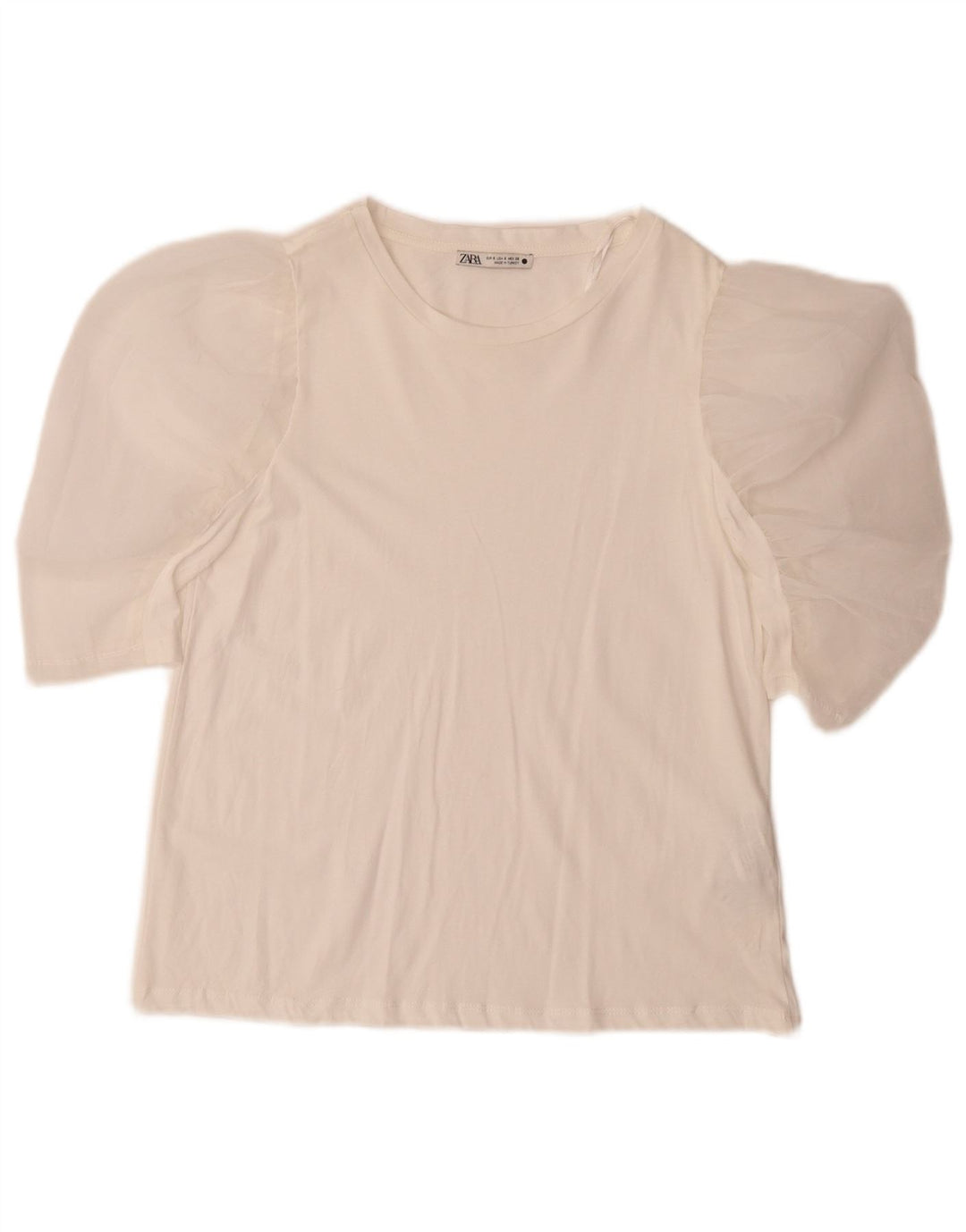 Zara Mujer Blusa Top Reino Unido 10 Pequeño Algodón Blanco