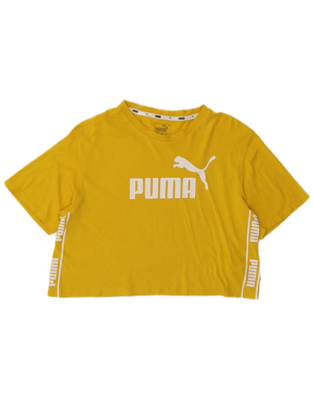 PUMA Camiseta corta con gráfico extragrande para mujer UK 10 Small Yellow Cotton