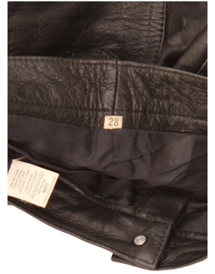 Pantalones de cuero delgados vintage para mujer W28 L32 cuero negro