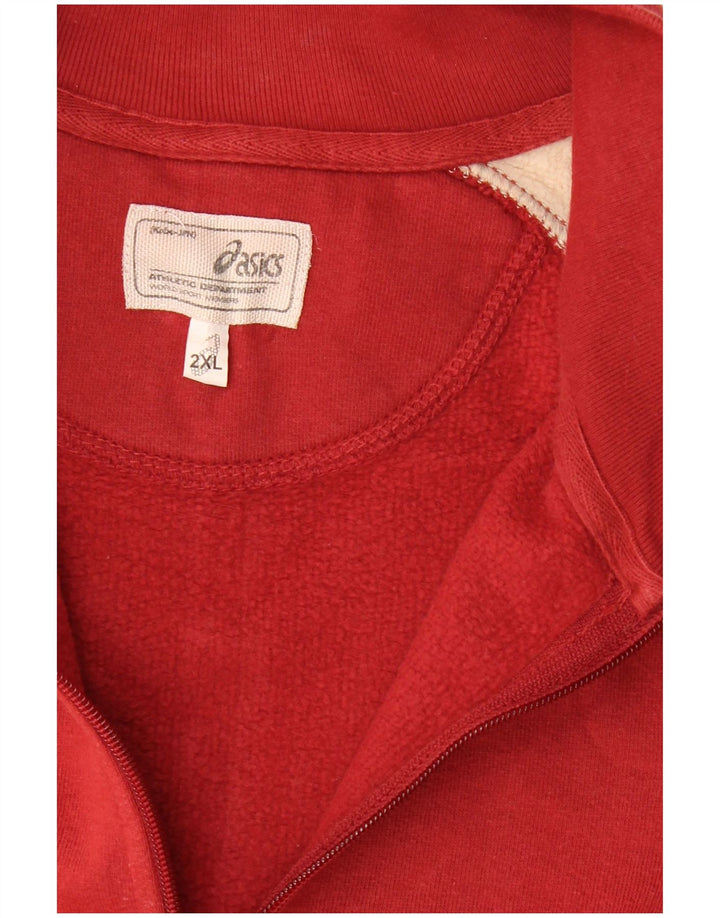 ASICS - Sudadera con cuello y cremallera para hombre, talla 2XL, color rojo, algodón