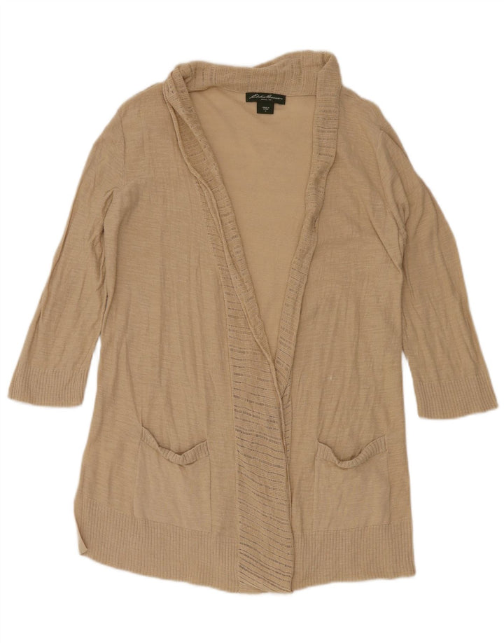 EDDIE BAUER Suéter tipo cárdigan abierto largo para mujer UK 12 Medium Beige