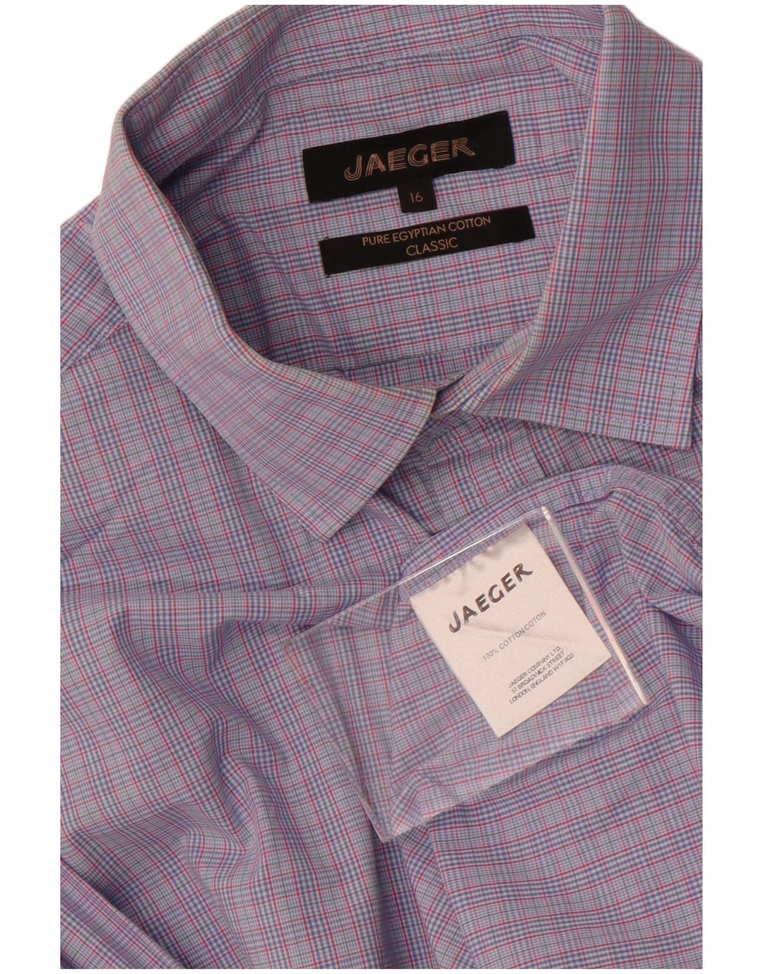 Jaeger Camisa clásica para hombre Talla 16 Algodón a cuadros azul grande
