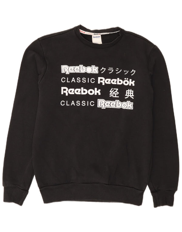 Reebok - Sudadera gráfica para hombre, jersey pequeño de algodón negro