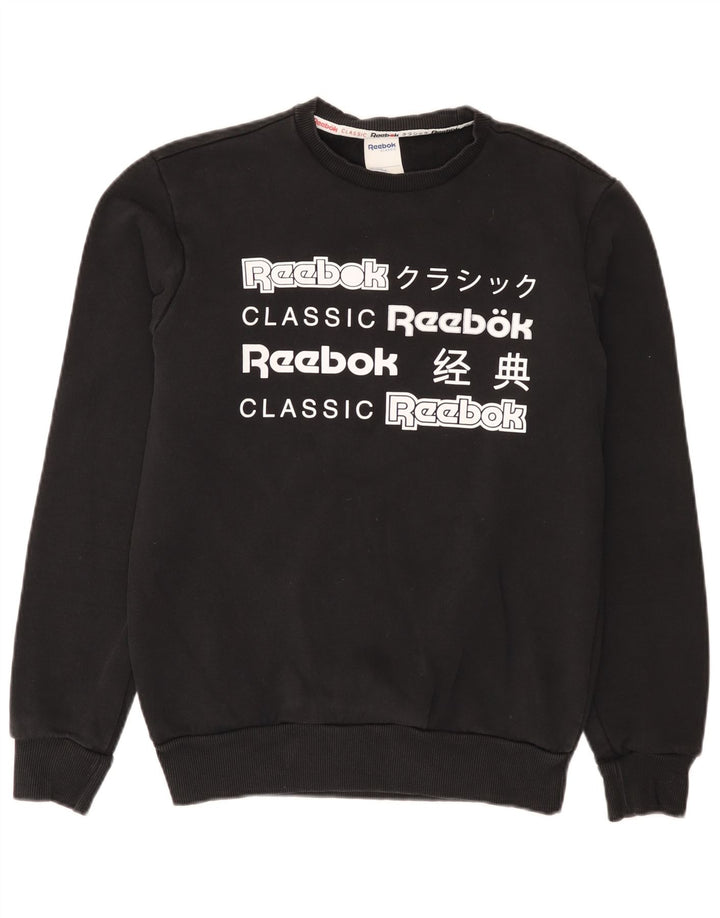 Reebok - Sudadera gráfica para hombre, jersey pequeño de algodón negro