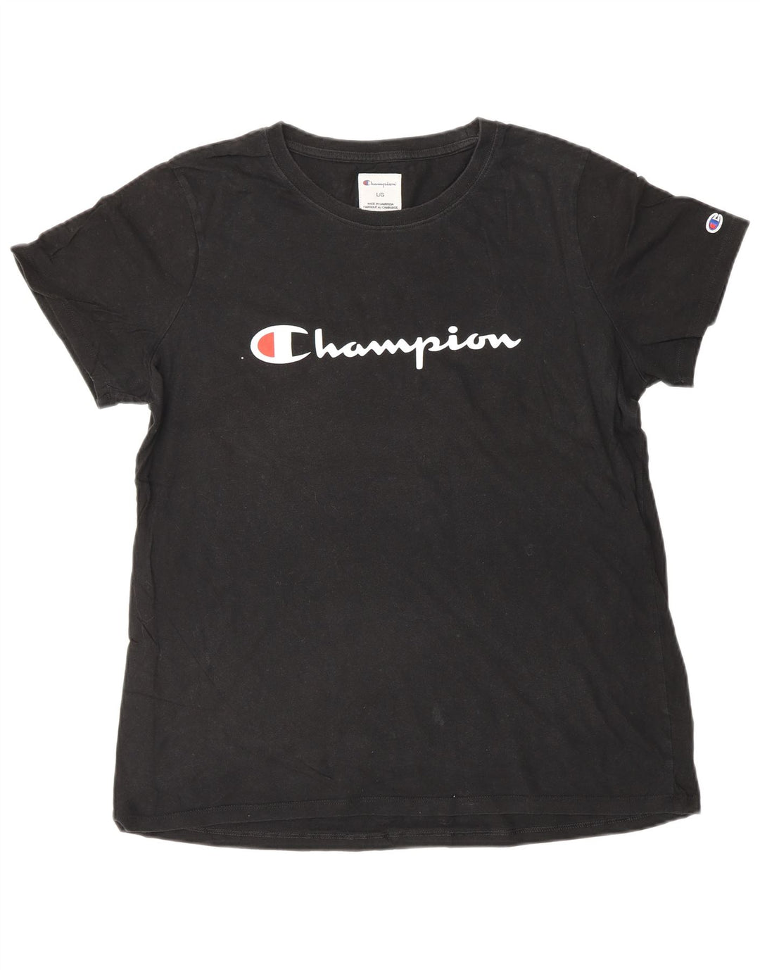 Champion Camiseta gráfica para mujer Top UK 46 Large Black Cotton