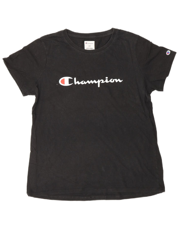 Champion Camiseta gráfica para mujer Top UK 46 Large Black Cotton
