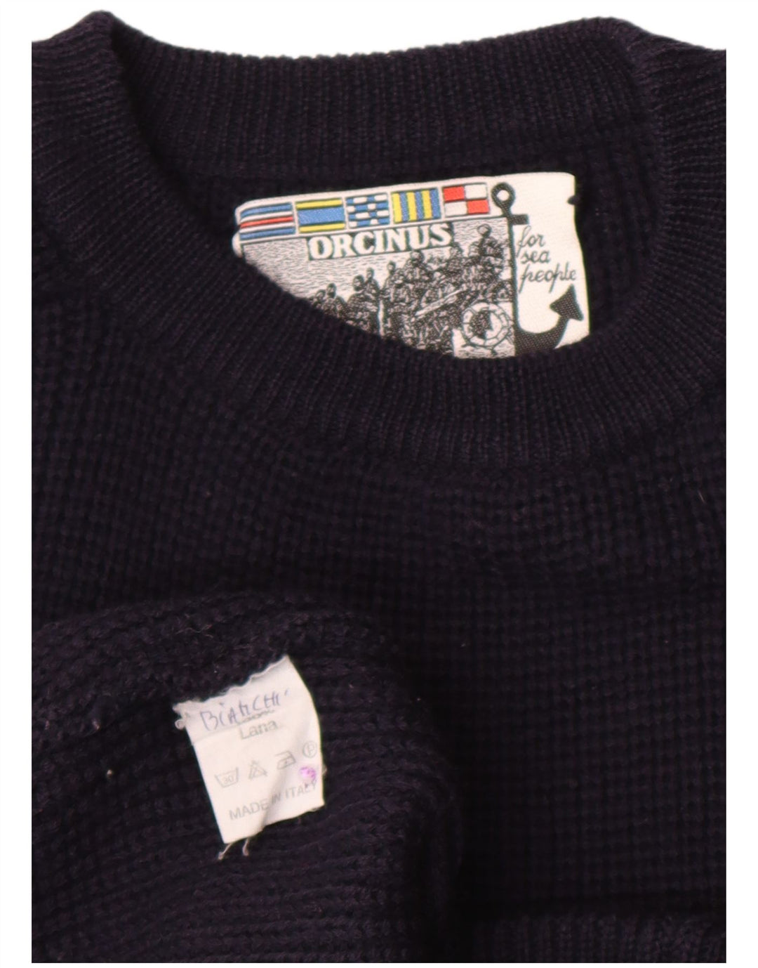 Orcinus Jersey de cuello redondo para hombre de lana azul marino medio