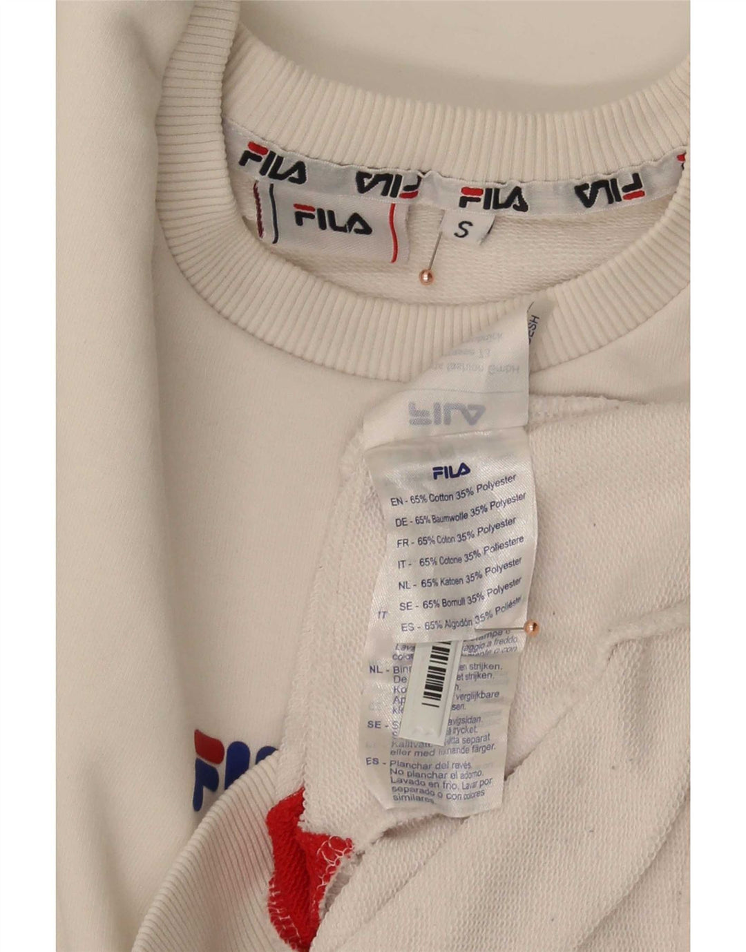 Fila Hombre Sudadera Jumper Small Blanco Colorblock Algodón