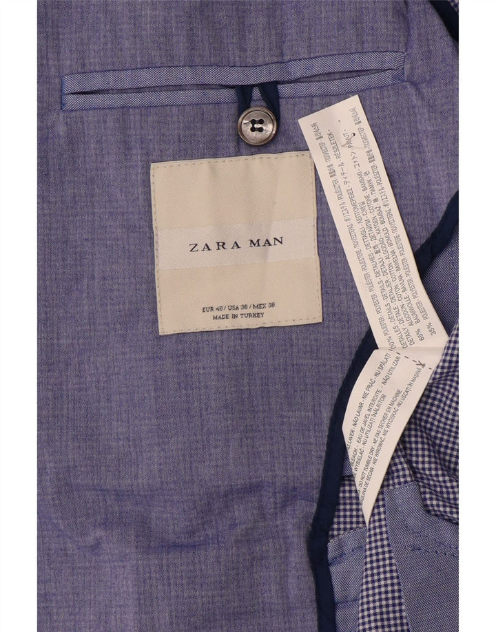 Zara Chaqueta Blazer De 2 Botones Para Hombre EU 48 Poliéster Azul Medio