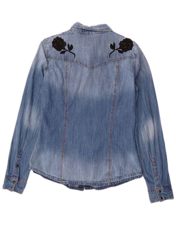 GUESS Camisa vaquera para mujer UK 44 Azul medio Floral