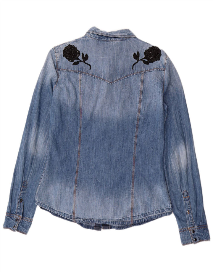 GUESS Camisa vaquera para mujer UK 44 Azul medio Floral