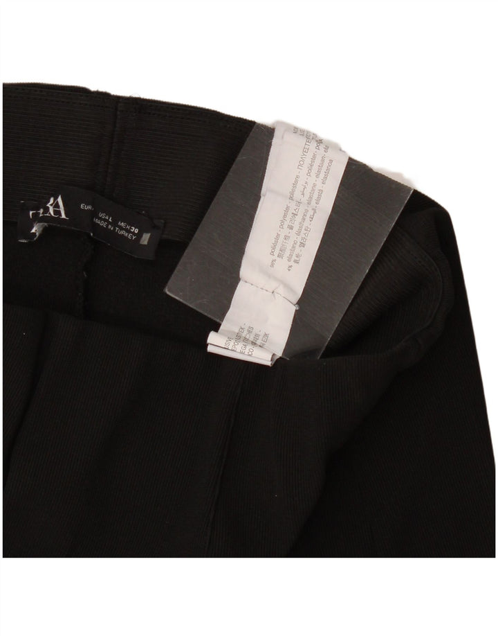 Zara Mujer Pantalón Casual Acampanado Grande W32 L26 Poliéster Negro