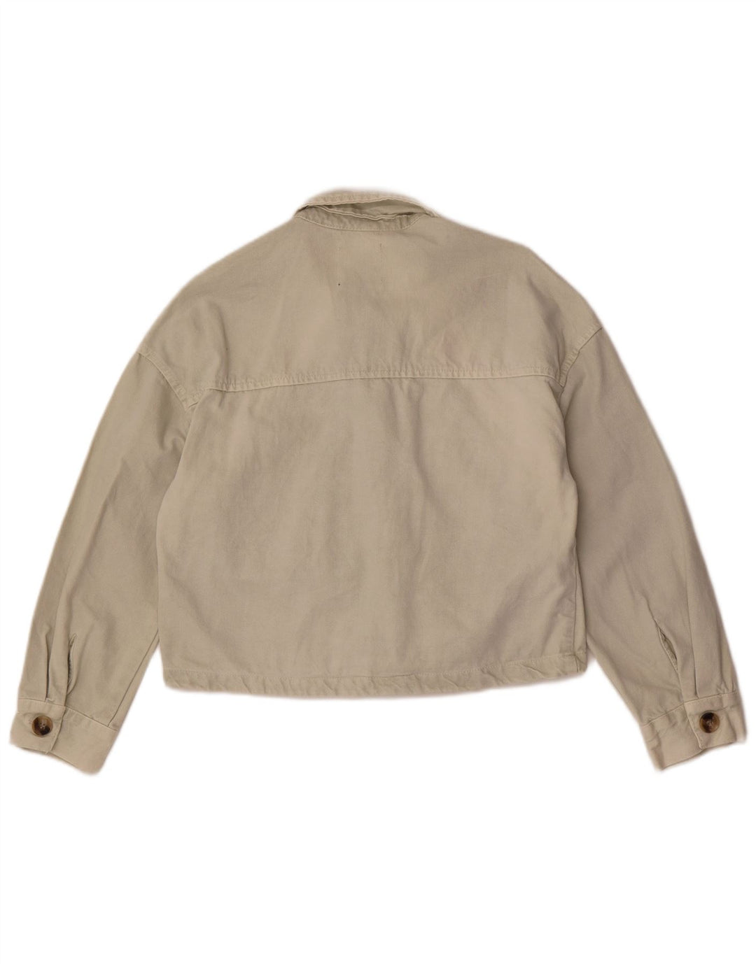 Zara Mujer Crop Denim Chaqueta UK 10 Small Off White Cotton