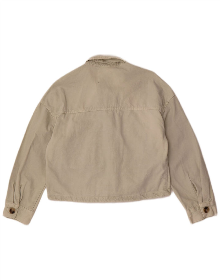 Zara Mujer Crop Denim Chaqueta UK 10 Small Off White Cotton