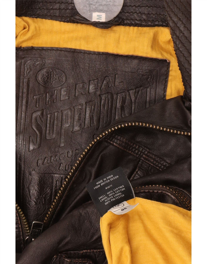 Superdry Chaqueta de cuero militar para hombre ES 38 Cuero marrón medio