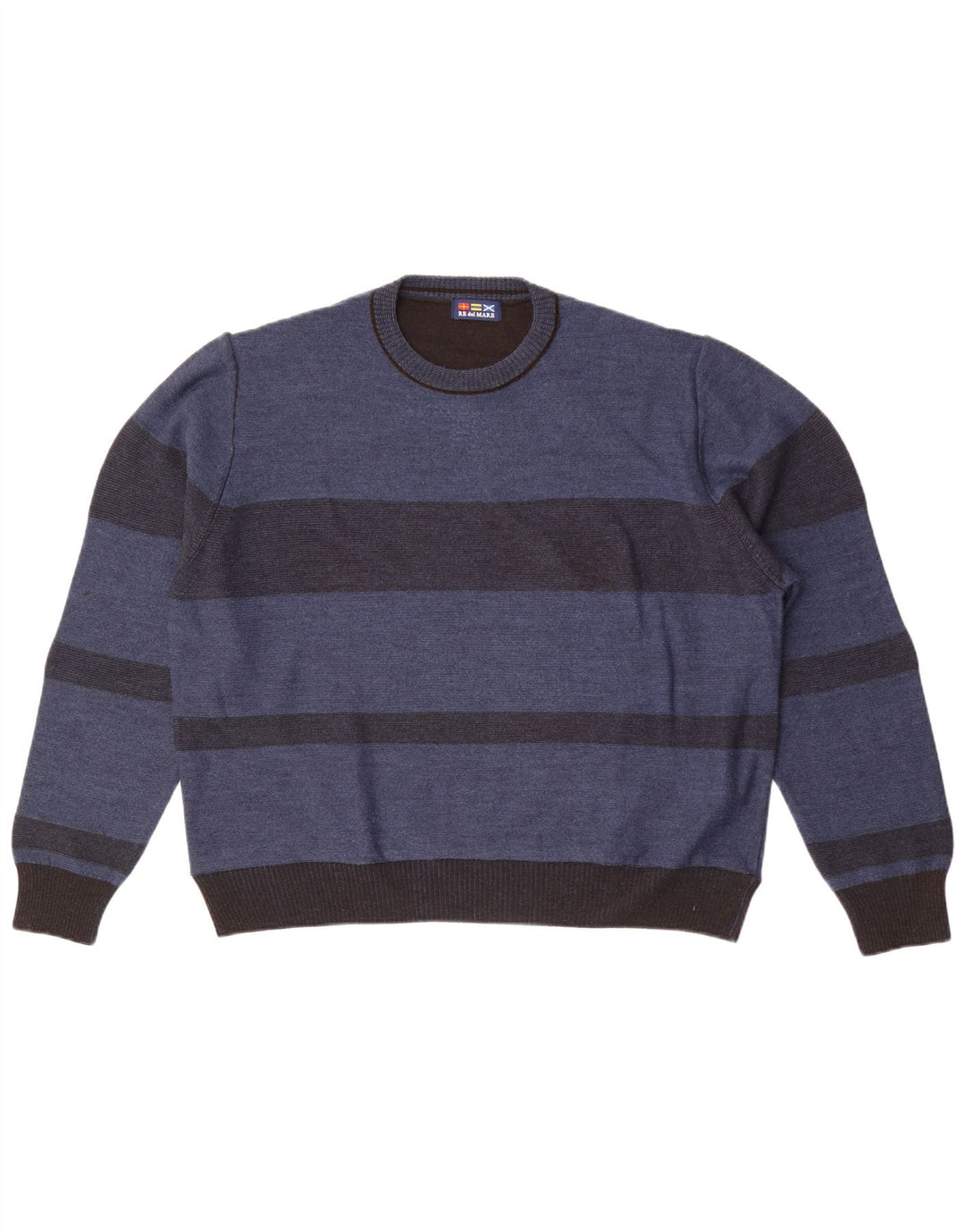 Re Del Mare - Jersey de cuello redondo para hombre, talla grande, color azul a rayas