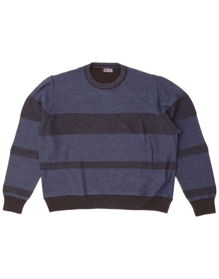 Re Del Mare - Jersey de cuello redondo para hombre, talla grande, color azul a rayas