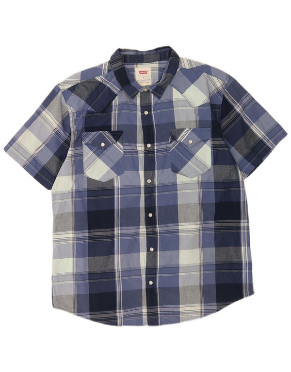 Camisa Levi's Hombre Manga Corta XL Azul Cuadros Algodón