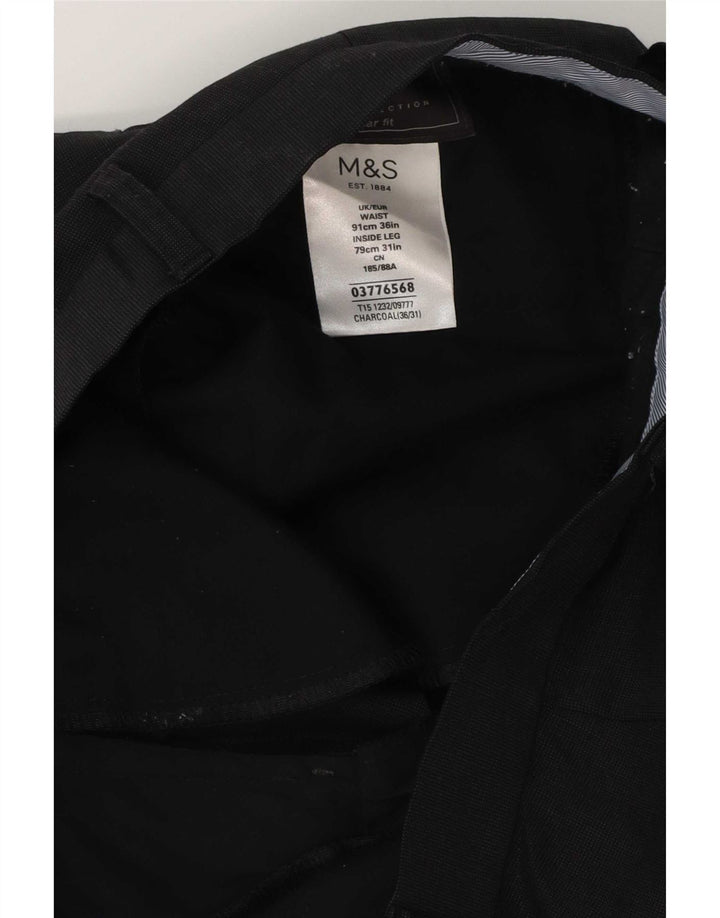 Marks & Spencer Pantalón de traje de corte regular para hombre W36 L31 Lana gris