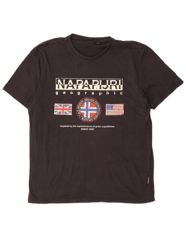 NAPAPIJRI Camiseta con gráfico geográfico para hombre Top grande de algodón negro