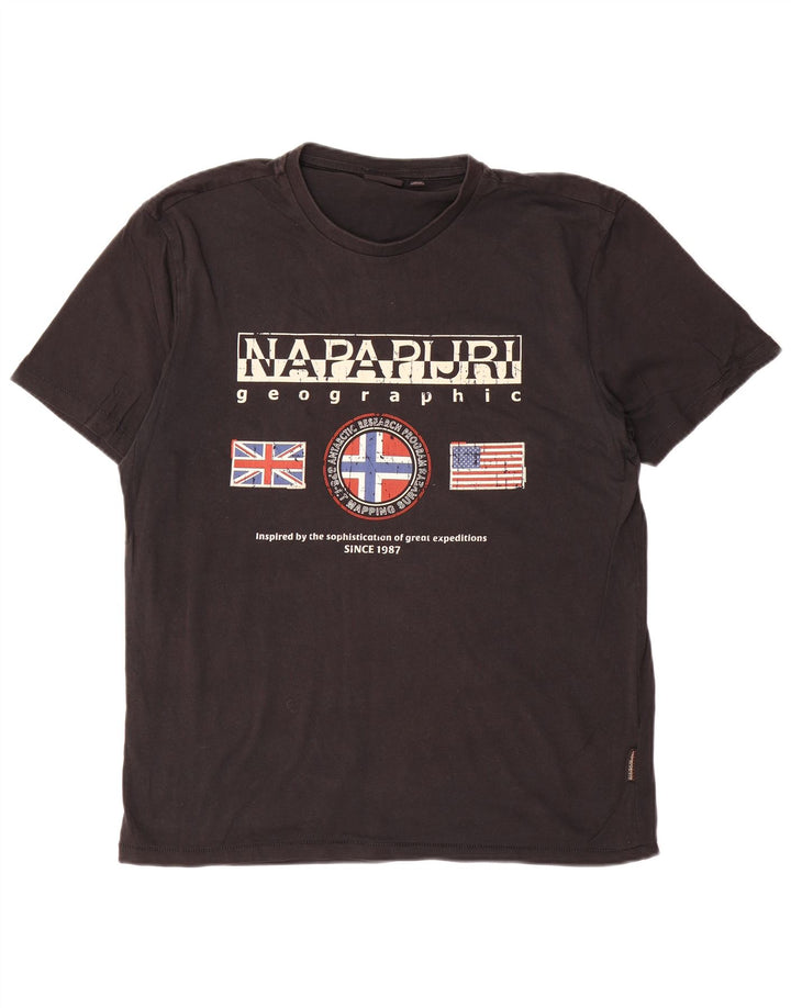 NAPAPIJRI Camiseta con gráfico geográfico para hombre Top grande de algodón negro