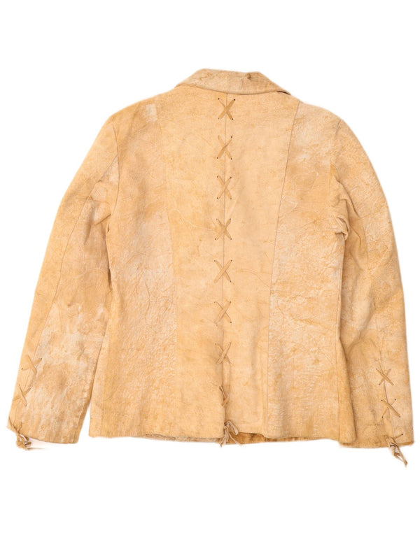 VINTAGE Chaqueta de ante para mujer Reino Unido 12 Cuero beige medio