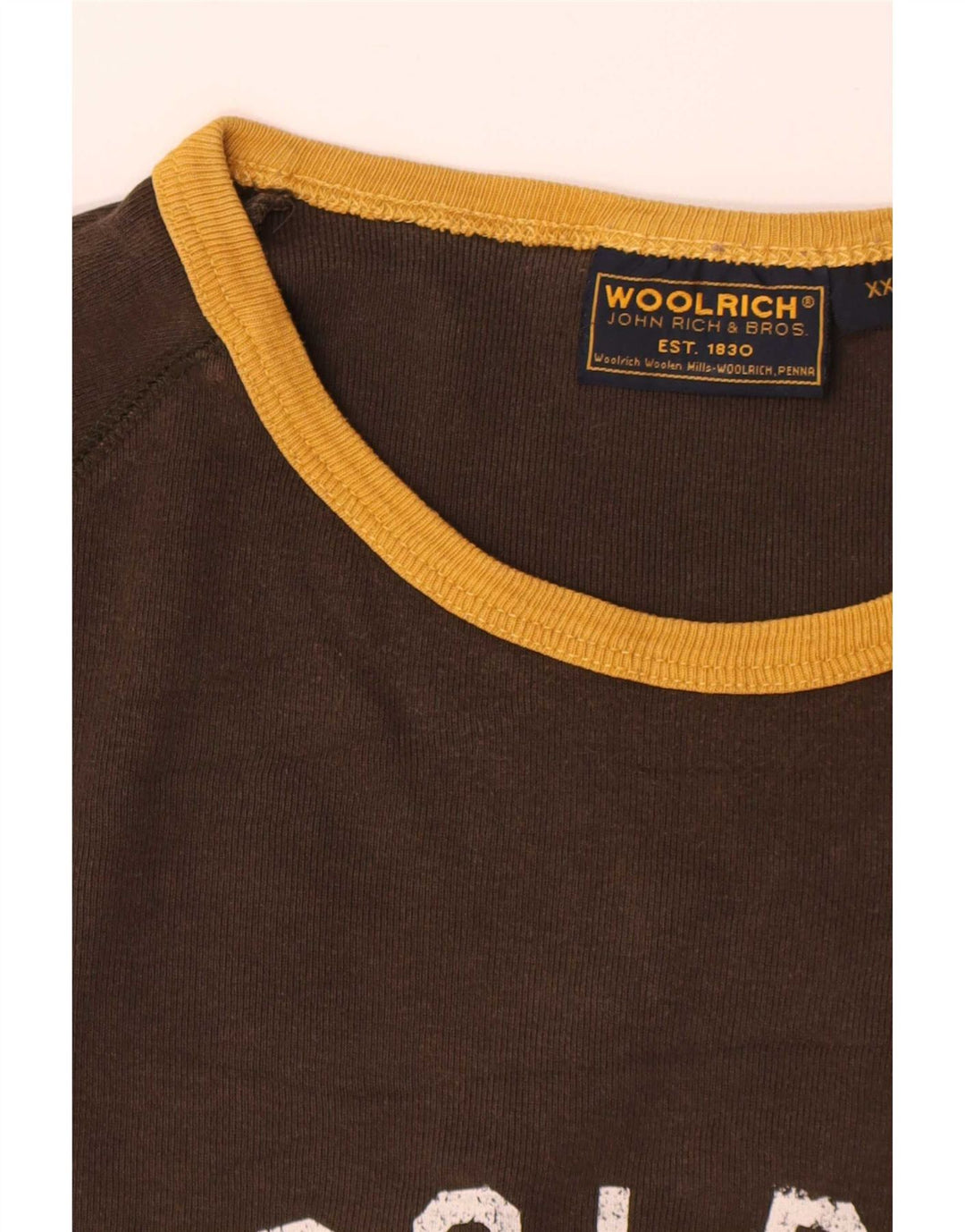 Woolrich Mens Graphic Top Manga Larga 2XL Algodón Marrón