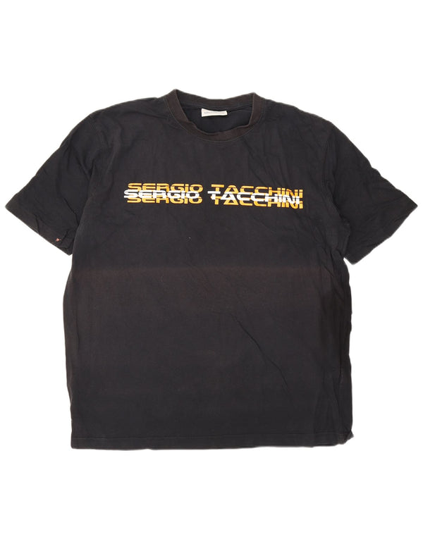 Sergio Tacchini Camiseta gráfica para hombre Top XL Algodón negro