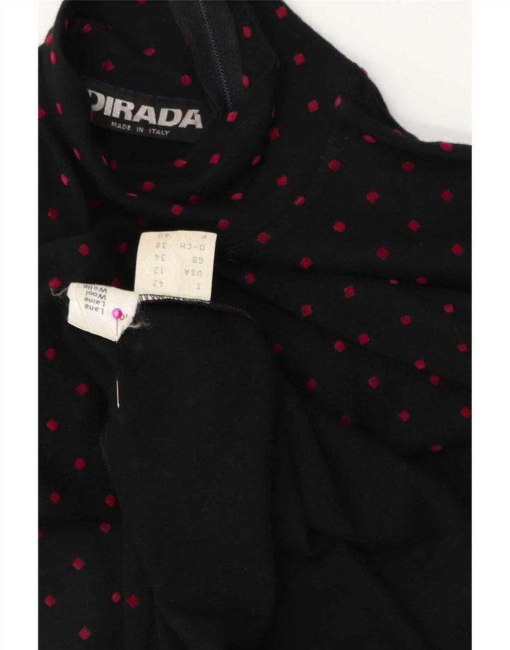 Vintage mujer manga larga Maxi vestido EU 38 medio negro lunares lana