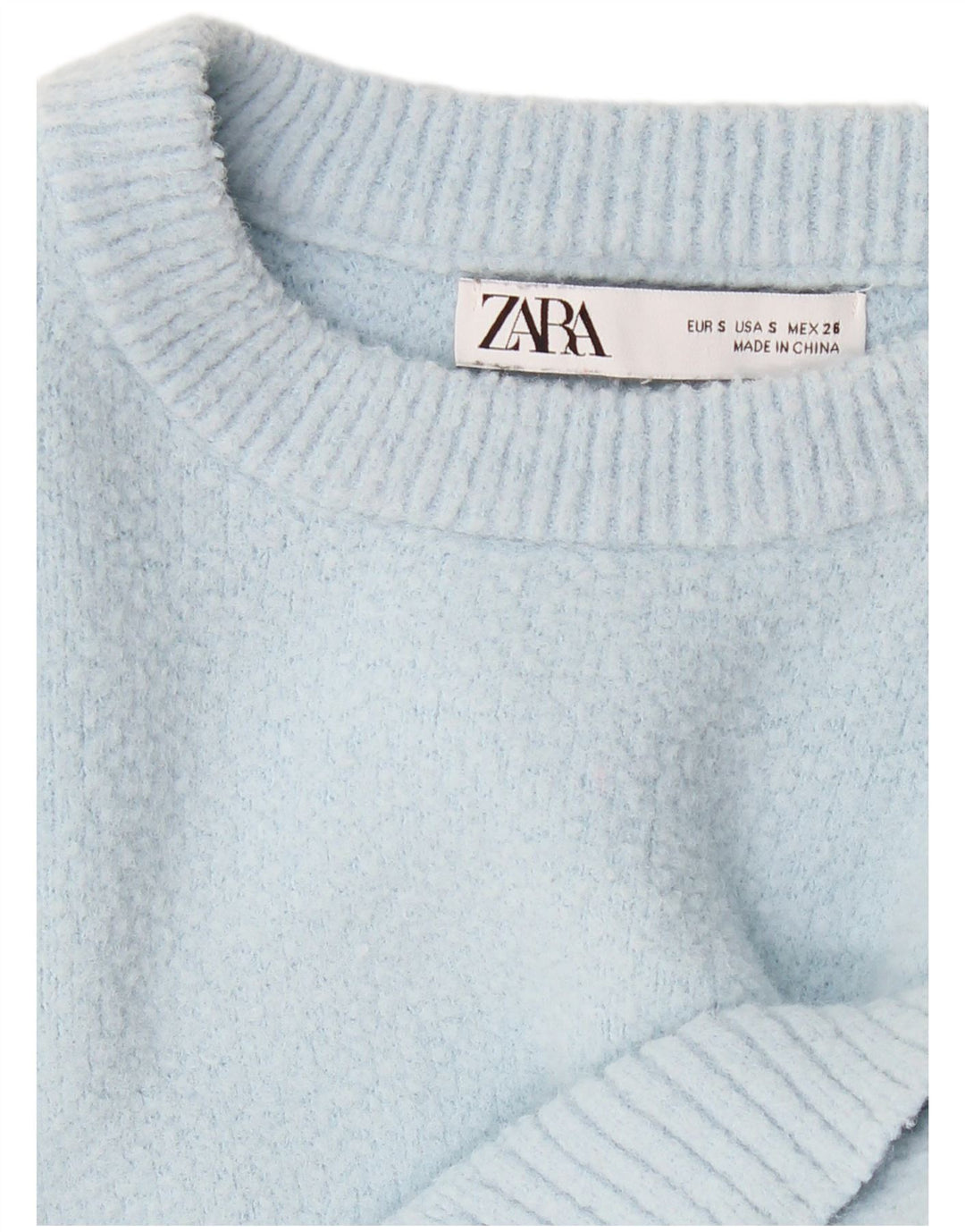 ZARA Jersey Corto con Cuello Barco para Mujer UK 8 Small Azul