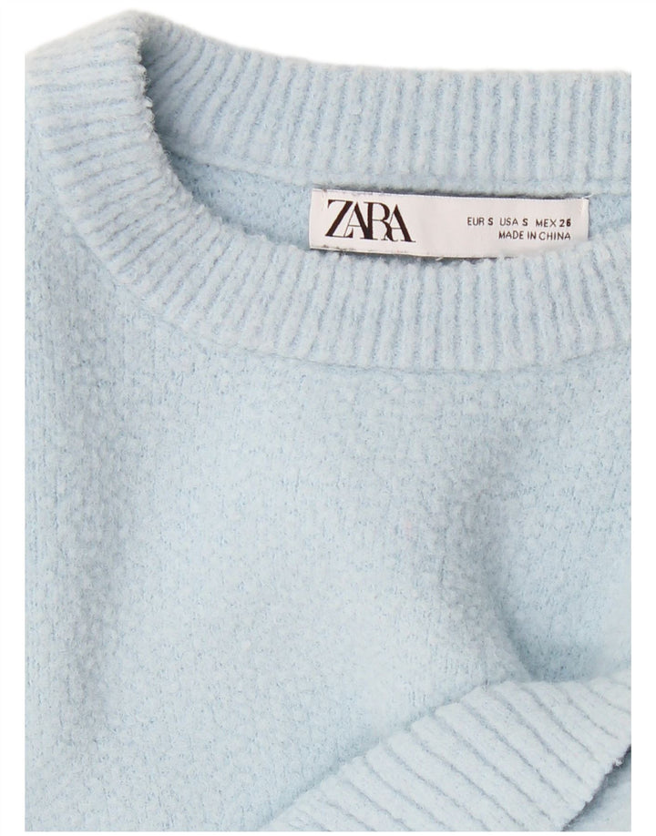 ZARA Jersey Corto con Cuello Barco para Mujer UK 8 Small Azul