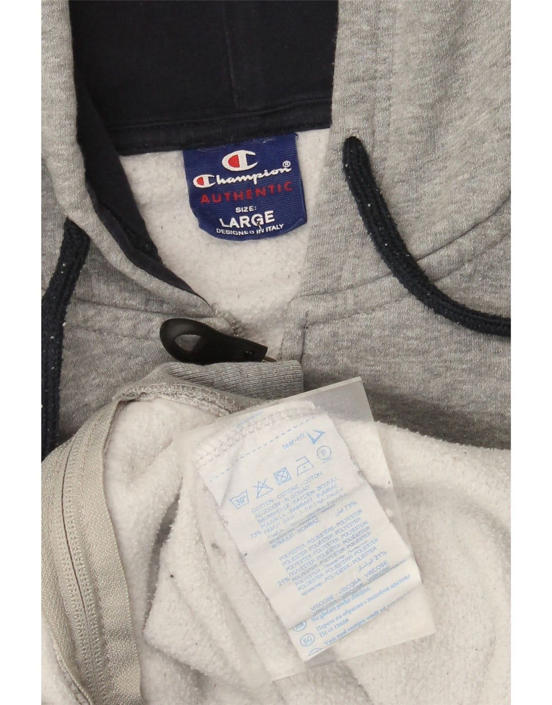 Champion Sudadera con capucha y cremallera para hombre, tamaño grande, algodón gris