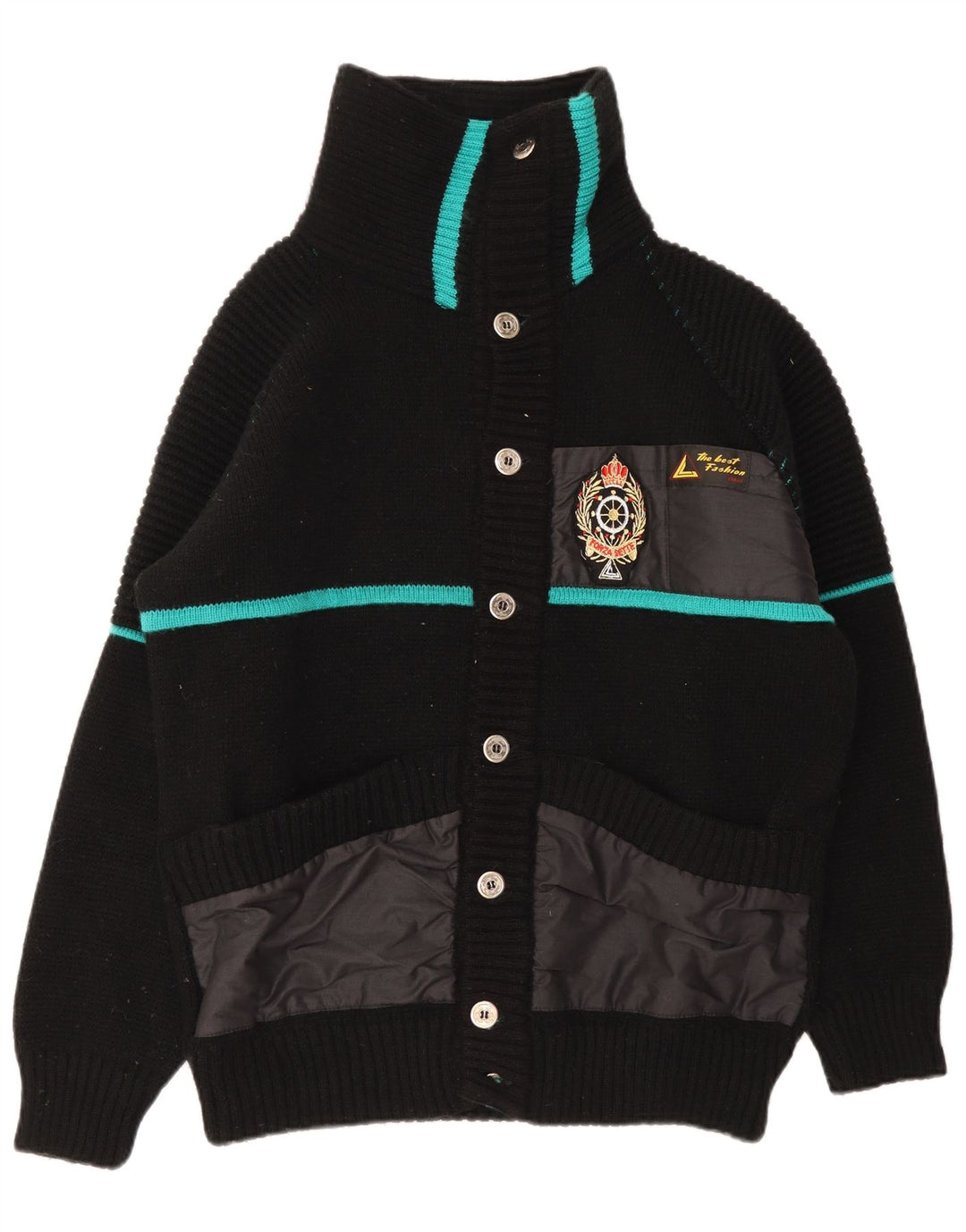 Vintage hombres Cardigan suéter grande negro rayas