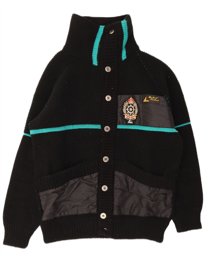 Vintage hombres Cardigan suéter grande negro rayas