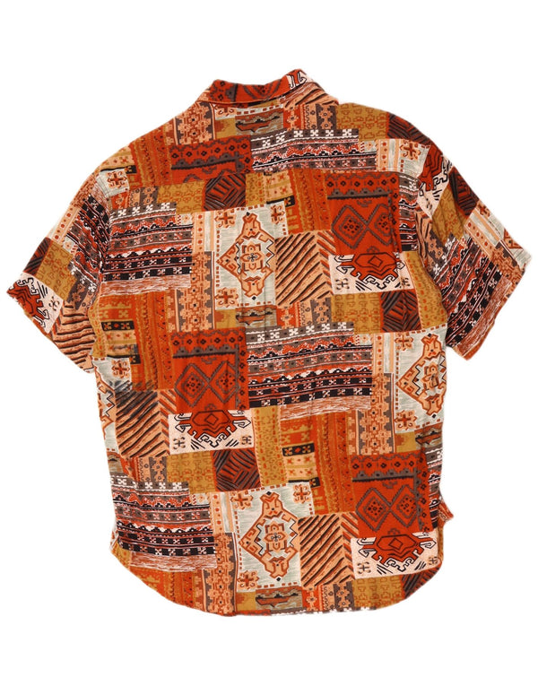 Vintage hombres camisa de manga corta medio naranja patchwork rayón