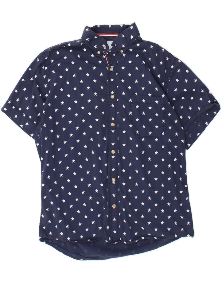 IZOD Mens Abstract Pattern Short Sleeve Shirt Medium Navy Blue Cotton Vintage Izod and Second-Hand Izod from Messina Hembry 