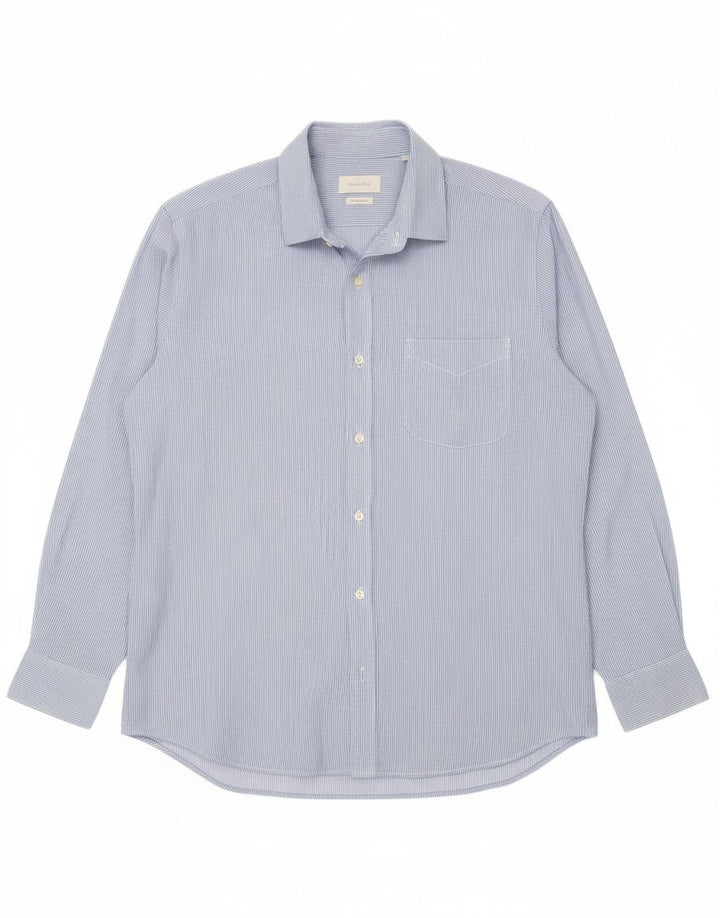 MASSIMO DUTTI Mens Shirt XL Blue Pinstripe