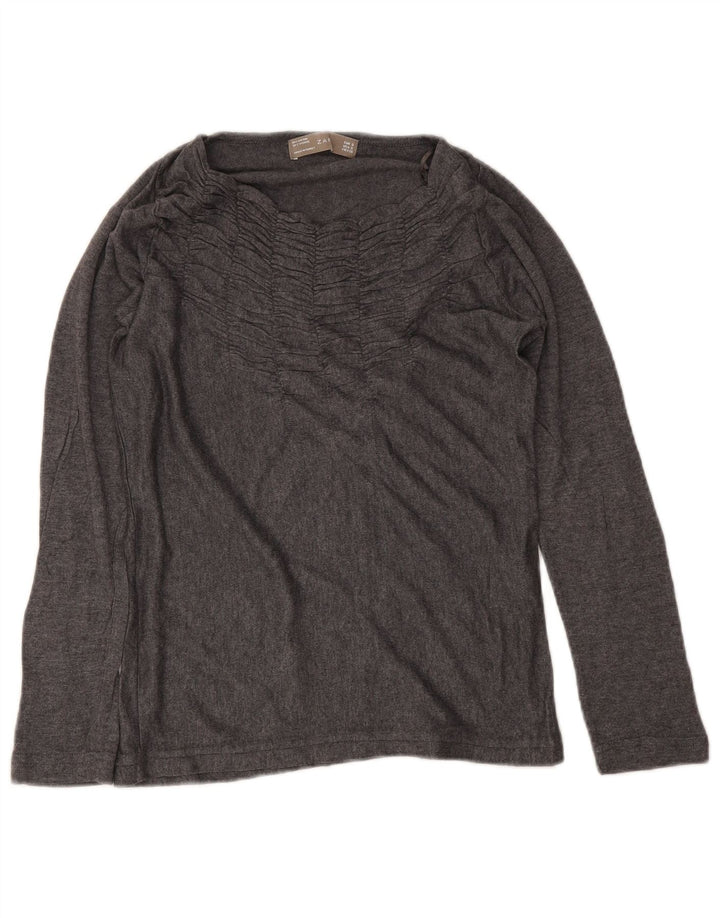 Zara Mujer Top Manga Larga UK 10 Small Gris Algodón