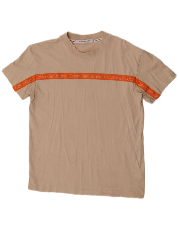 Calvin Klein Jeans Hombre Camiseta Gráfica Top Grande Beige Colorblock Algodón
