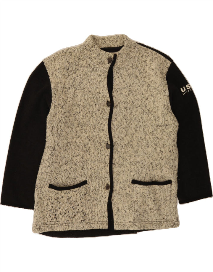 OUTRAGE Womens Oversized Cardigan Sweater UK 14 Medium Beige Colourblock Vintage Outrage and Second-Hand Outrage from Messina Hembry 