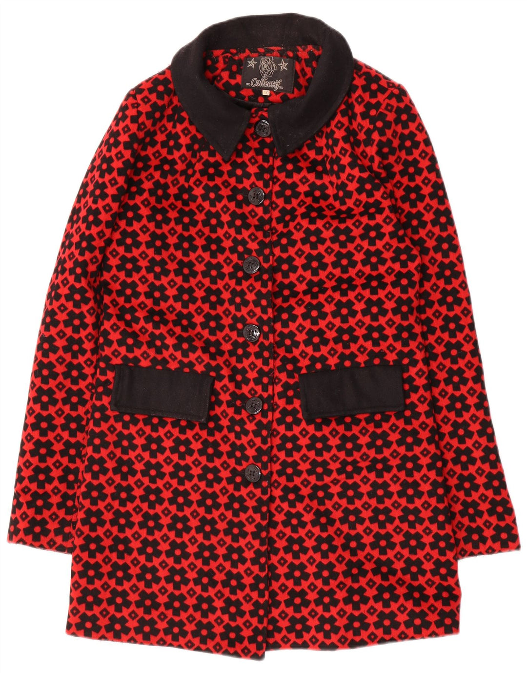 Collectif Abrigo con estampado abstracto para mujer UK 40 Pequeño Poliéster rojo
