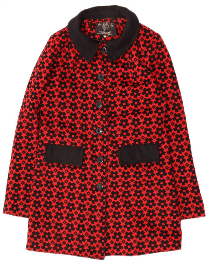 Collectif Abrigo con estampado abstracto para mujer UK 40 Pequeño Poliéster rojo
