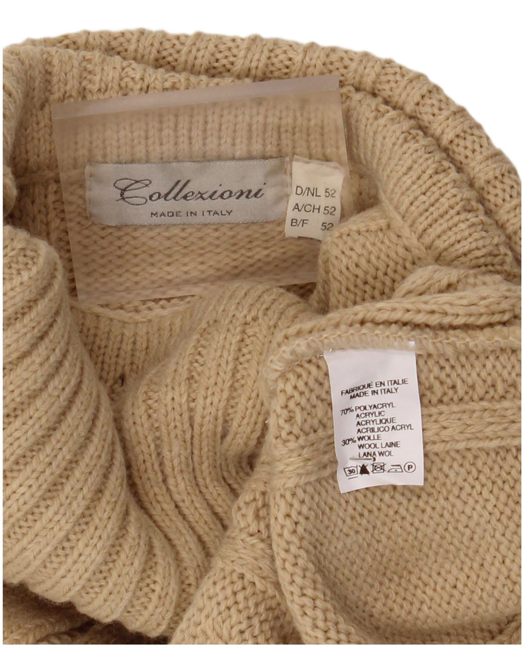 VINTAGE Hombres Roll Neck Jumper Suéter IT 52 Grande Beige Poliacrílico